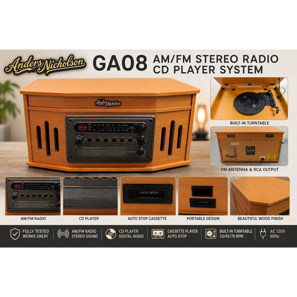 Anders‎ Nicholson GA08 AM/FM Stereo Radio CD Player Turntable Cassette Wood Sys
